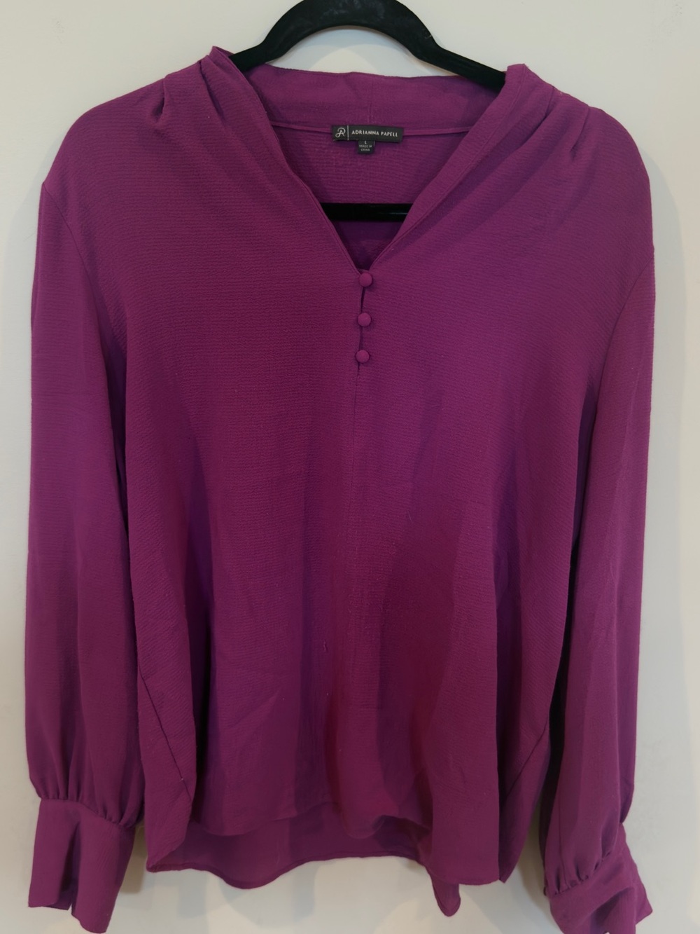 Adrianna Papell Purple V-Neck Textured Button Blouse
